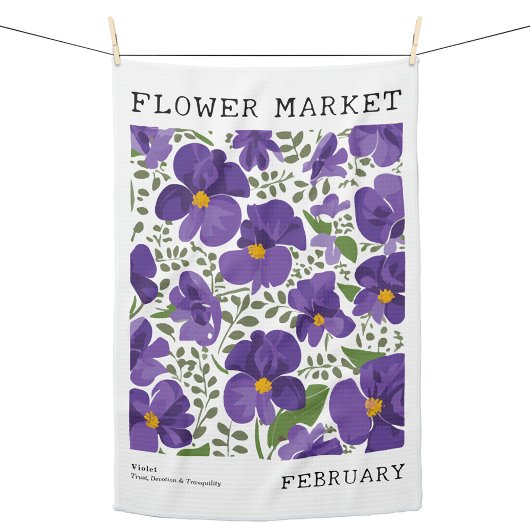 Februari Geboorte Bloemmarkt Paarse Violet Bloemen Theedoek