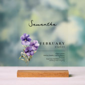 Februari Geboorte Maand Bloem Violet gepersonalise Acryl Bord (Neutraal)