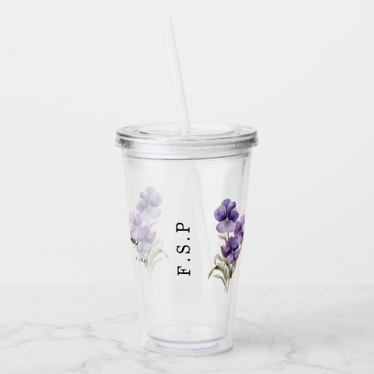 Februari Geboorte Maand Bloem Violet gepersonalise Acryl Drinkbeker (Links)