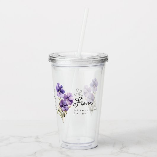 Februari Geboorte Maand Bloem Violet gepersonalise Acryl Drinkbeker (Achterkant)