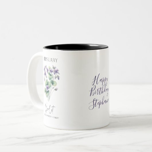 Februari Geboorte Maand Bloem Violet Verjaardagsca Tweekleurige Koffiemok (Voorkant links)