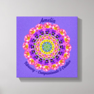 Februari Geboortebloem Gepersonaliseerde Mandala Z Canvas Afdruk