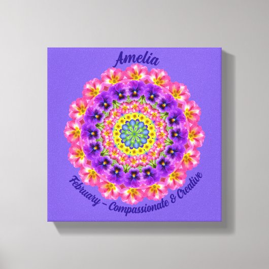 Februari Geboortebloem Gepersonaliseerde Mandala Z Canvas Afdruk (Voorkant)
