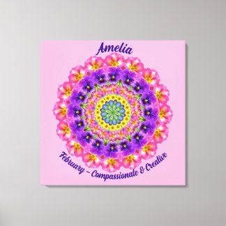 Februari Geboortebloem Gepersonaliseerde Mandala Z Canvas Afdruk