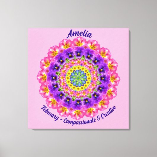 Februari Geboortebloem Gepersonaliseerde Mandala Z Canvas Afdruk (Voorkant)