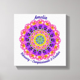 Februari Geboortebloem Gepersonaliseerde Mandala Z Canvas Afdruk