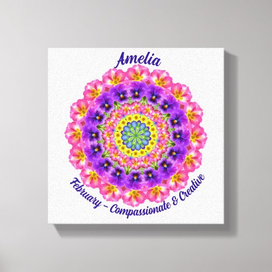 Februari Geboortebloem Gepersonaliseerde Mandala Z Canvas Afdruk (Voorkant)