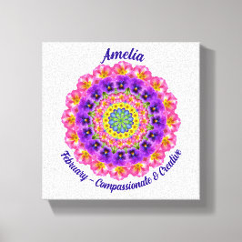 Februari Geboortebloem Gepersonaliseerde Mandala Z Canvas Afdruk