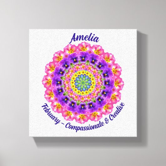 Februari Geboortebloem Gepersonaliseerde Mandala Z Canvas Afdruk (Voorkant)