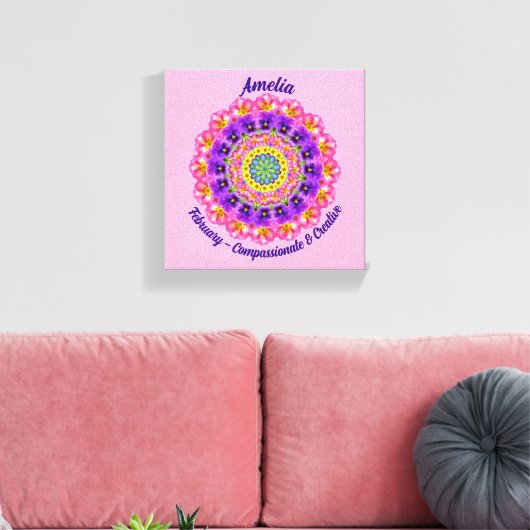 Februari Geboortebloem Gepersonaliseerde Mandala Z Canvas Afdruk (Insitu (Woonkamer))