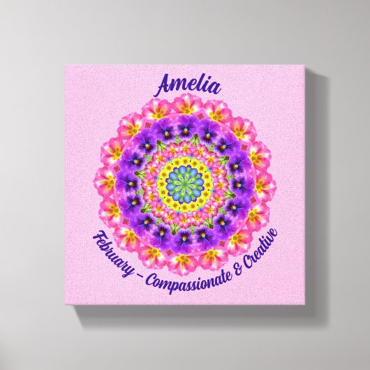 Februari Geboortebloem Gepersonaliseerde Mandala Z Canvas Afdruk (Voorkant)