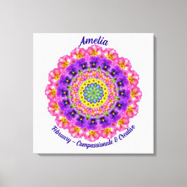 Februari Geboortebloem Gepersonaliseerde Mandala Z Canvas Afdruk