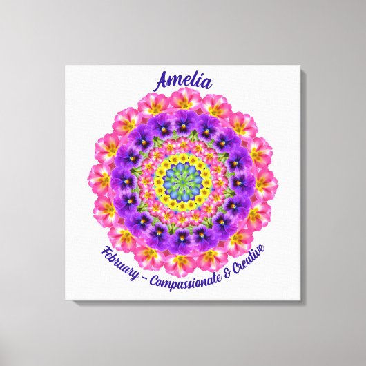 Februari Geboortebloem Gepersonaliseerde Mandala Z Canvas Afdruk (Voorkant)