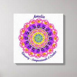 Februari Geboortebloem Gepersonaliseerde Mandala Z Canvas Afdruk