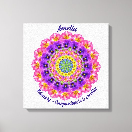 Februari Geboortebloem Gepersonaliseerde Mandala Z Canvas Afdruk (Voorkant)