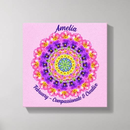 Februari Geboortebloem Gepersonaliseerde Mandala Z Canvas Afdruk (Voorkant)