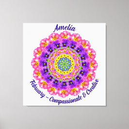 Februari Geboortebloem Gepersonaliseerde Mandala Z Canvas Afdruk