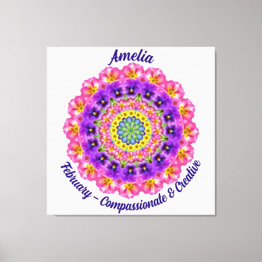 Februari Geboortebloem Gepersonaliseerde Mandala Z Canvas Afdruk (Voorkant)