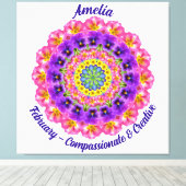 Februari Geboortebloem Gepersonaliseerde Mandala Z Canvas Afdruk (Insitu (Houten vloer))