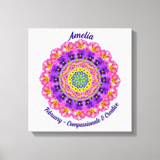 Februari Geboortebloem Gepersonaliseerde Mandala Z Canvas Afdruk (Voorkant)