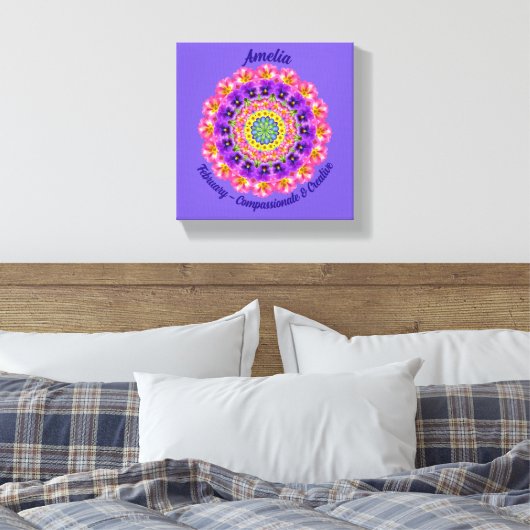 Februari Geboortebloem Gepersonaliseerde Mandala Z Canvas Afdruk (Insitu (Slaapkamer))