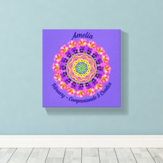 Februari Geboortebloem Gepersonaliseerde Mandala Z Canvas Afdruk (Insitu (Houten vloer))
