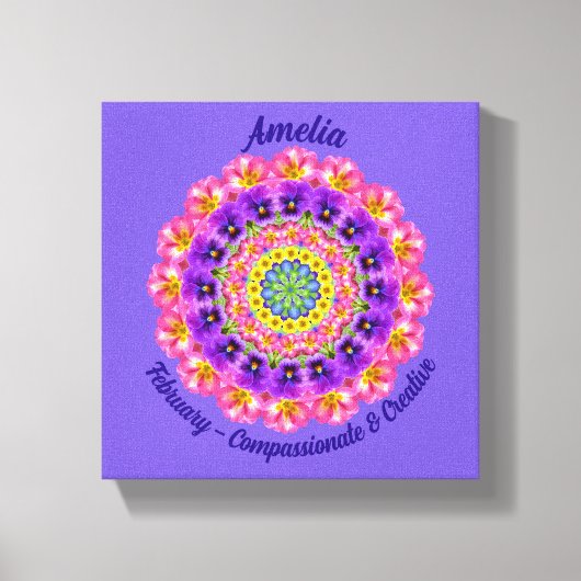 Februari Geboortebloem Gepersonaliseerde Mandala Z Canvas Afdruk (Voorkant)
