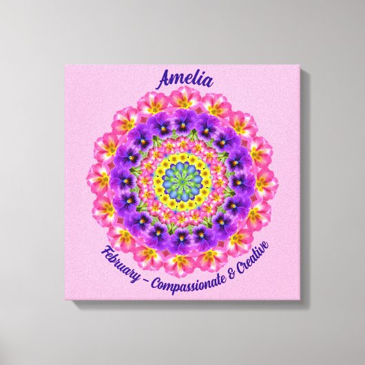 Februari Geboortebloem Gepersonaliseerde Mandala Z Canvas Afdruk (Voorkant)