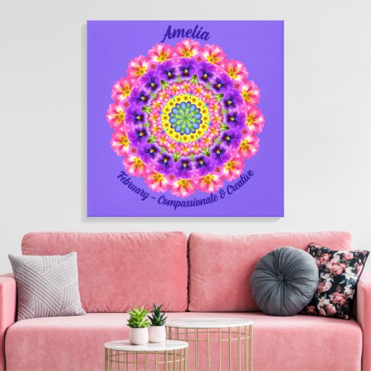 Februari Geboortebloem Gepersonaliseerde Mandala Z Canvas Afdruk (Insitu (Woonkamer))