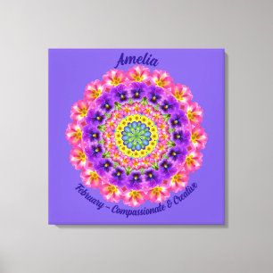 Februari Geboortebloem Gepersonaliseerde Mandala Z Canvas Afdruk