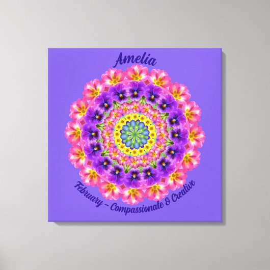 Februari Geboortebloem Gepersonaliseerde Mandala Z Canvas Afdruk (Voorkant)