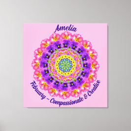 Februari Geboortebloem Gepersonaliseerde Mandala Z Canvas Afdruk
