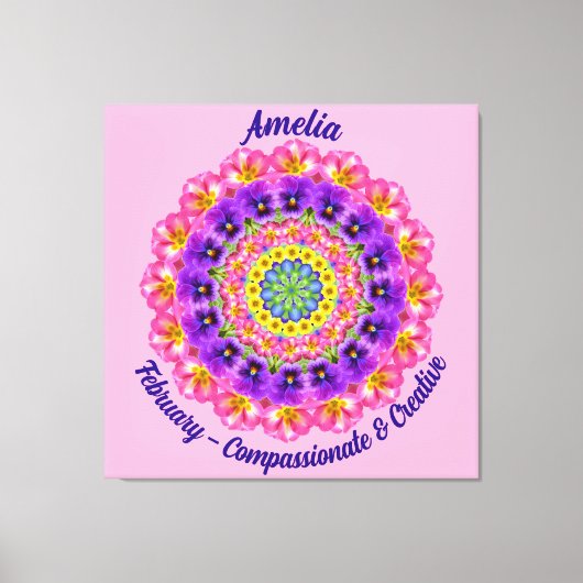Februari Geboortebloem Gepersonaliseerde Mandala Z Canvas Afdruk (Voorkant)