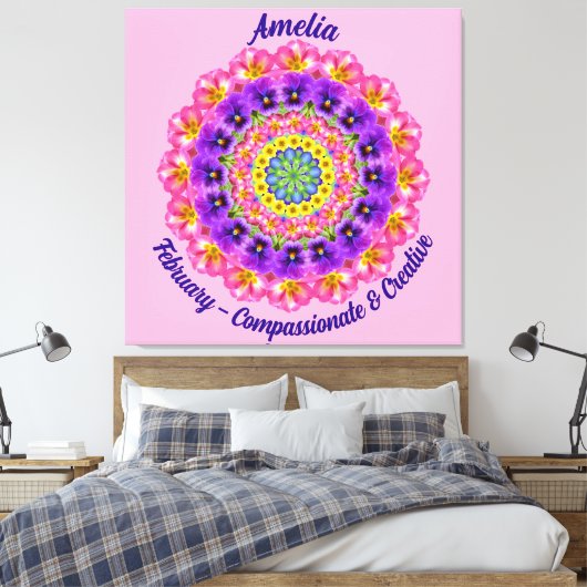 Februari Geboortebloem Gepersonaliseerde Mandala Z Canvas Afdruk (Insitu (Slaapkamer))