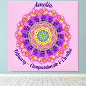 Februari Geboortebloem Gepersonaliseerde Mandala Z Canvas Afdruk (Insitu (Houten vloer))