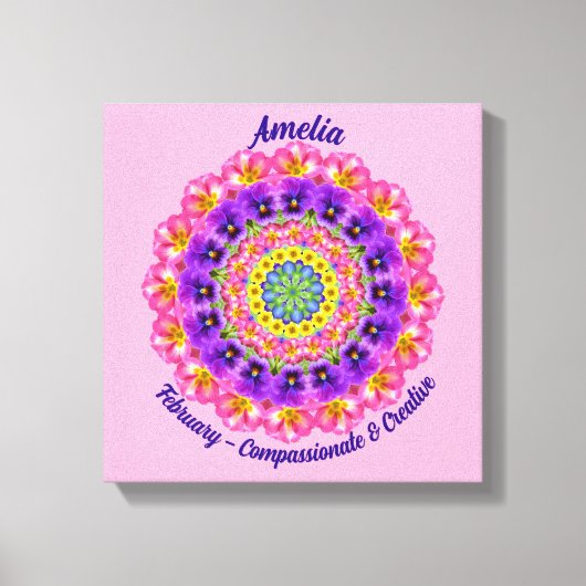 Februari Geboortebloem Gepersonaliseerde Mandala Z Canvas Afdruk (Voorkant)
