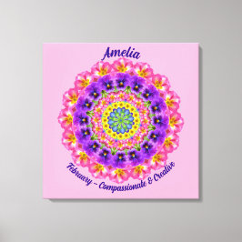 Februari Geboortebloem Gepersonaliseerde Mandala Z Canvas Afdruk