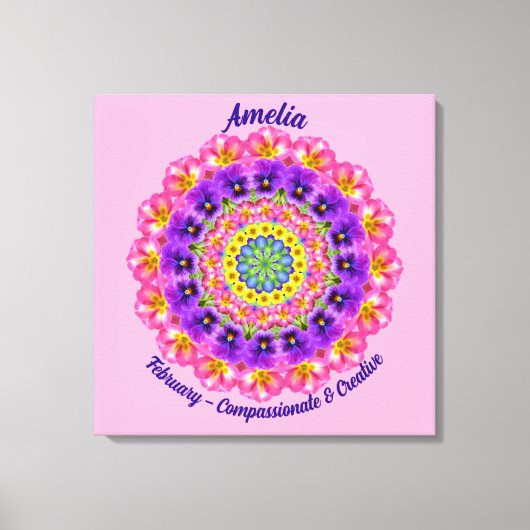 Februari Geboortebloem Gepersonaliseerde Mandala Z Canvas Afdruk (Voorkant)