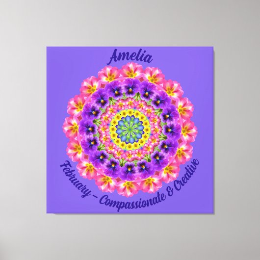 Februari Geboortebloem Gepersonaliseerde Mandala Z Canvas Afdruk (Voorkant)