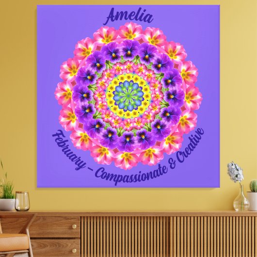Februari Geboortebloem Gepersonaliseerde Mandala Z Canvas Afdruk (Insitu (Woonkamer))