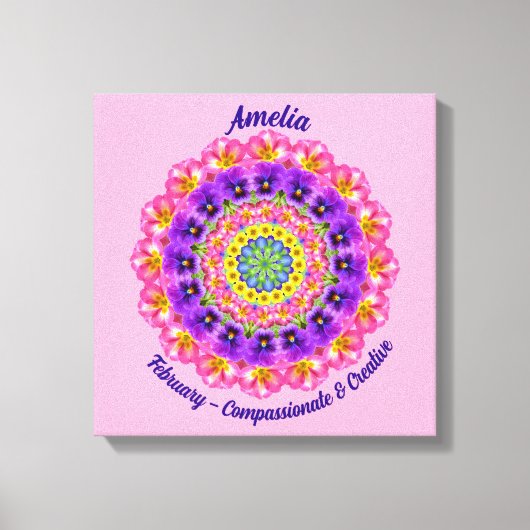 Februari Geboortebloem Gepersonaliseerde Mandala Z Canvas Afdruk (Voorkant)