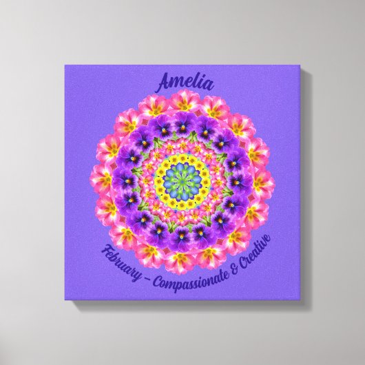 Februari Geboortebloem Gepersonaliseerde Mandala Z Canvas Afdruk (Voorkant)