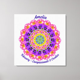 Februari Geboortebloem Gepersonaliseerde Mandala Z Canvas Afdruk