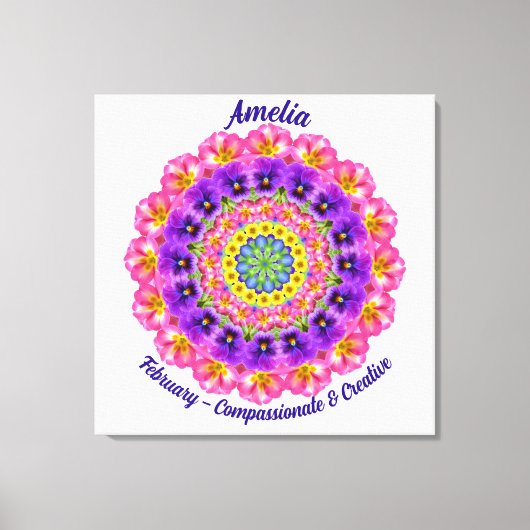 Februari Geboortebloem Gepersonaliseerde Mandala Z Canvas Afdruk (Voorkant)