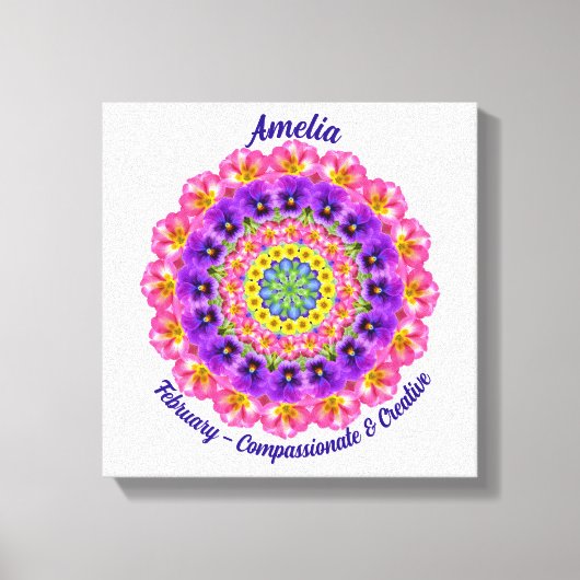 Februari Geboortebloem Gepersonaliseerde Mandala Z Canvas Afdruk (Voorkant)