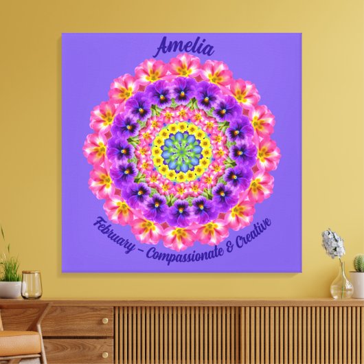 Februari Geboortebloem Gepersonaliseerde Mandala Z Canvas Afdruk (Insitu (Woonkamer))