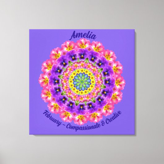 Februari Geboortebloem Gepersonaliseerde Mandala Z Canvas Afdruk (Voorkant)