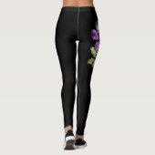 Februari Geboortebloem, Paarse Violet op Zwart Leggings (Achterkant)