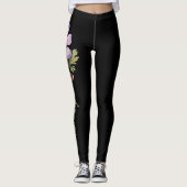 Februari Geboortebloem, Paarse Violet op Zwart Leggings (Voorkant)