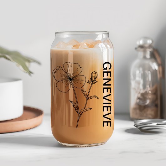 Februari Geboortebloem Violet met aangepaste naam Blikvorm Glas